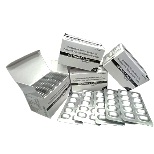 Methnex-Plus Cap – Cyanocobalamin 1500mcg + Folic Acid 300cg+ Alpha Lipoic Acid100mg+Pyridoxine Hcl 1.5mg + Zinc Sulphate Monohydrate 22.5mg | Nexbon Lifesciences