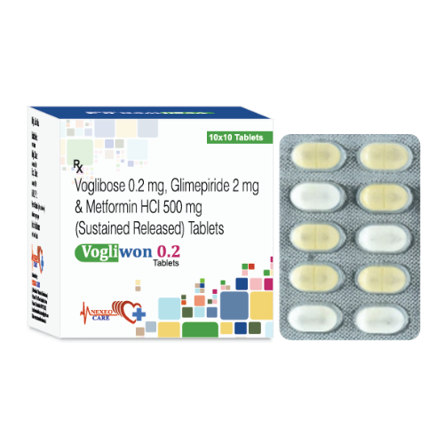 Vogli wo 0.2 – Voglibose 0.2 mg, Glimepiride 2 mg & Metformin HCl 500 mg (Sustained Released) Tablets | Nexbon Lifesciences