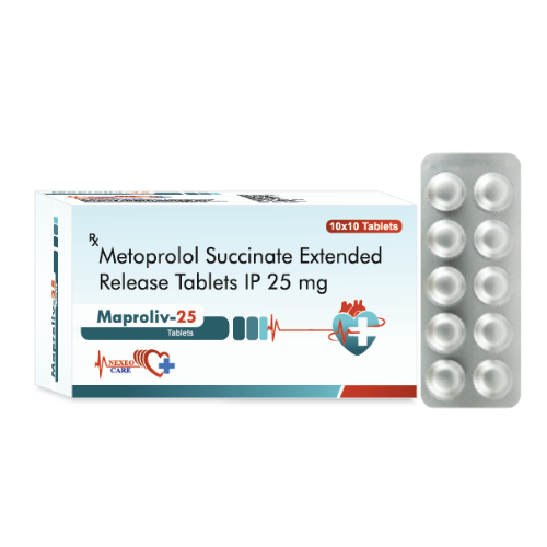 Maproliv-25 – Metoprolol Succinate Extended Release Tablets IP 25 mg | Nexbon Lifesciences