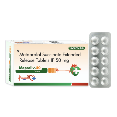 Maproliv-50 – Metoprolol Succinate Extended Release Tablets IP 50 mg | Nexbon Lifesciences